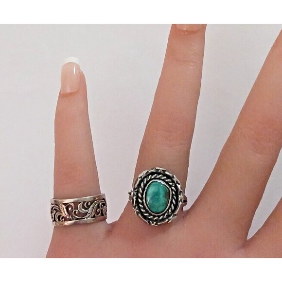 Vintage Navajo Native American Turquoise Sterling Ring sz 6.5 Signed "MP" (1444) - Picture 2 of 6